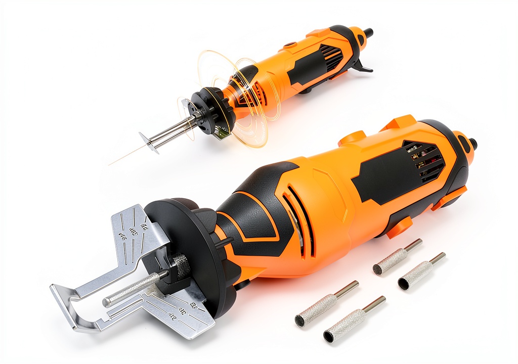 Sharp Pebble chainsaw sharpener kit with accessories on a workbench