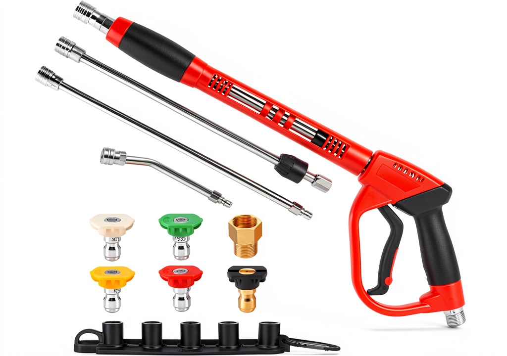 Installing Tool Daily Metal Pressure Washer Gun 5000 PSI 64 Inch on a garage workbench