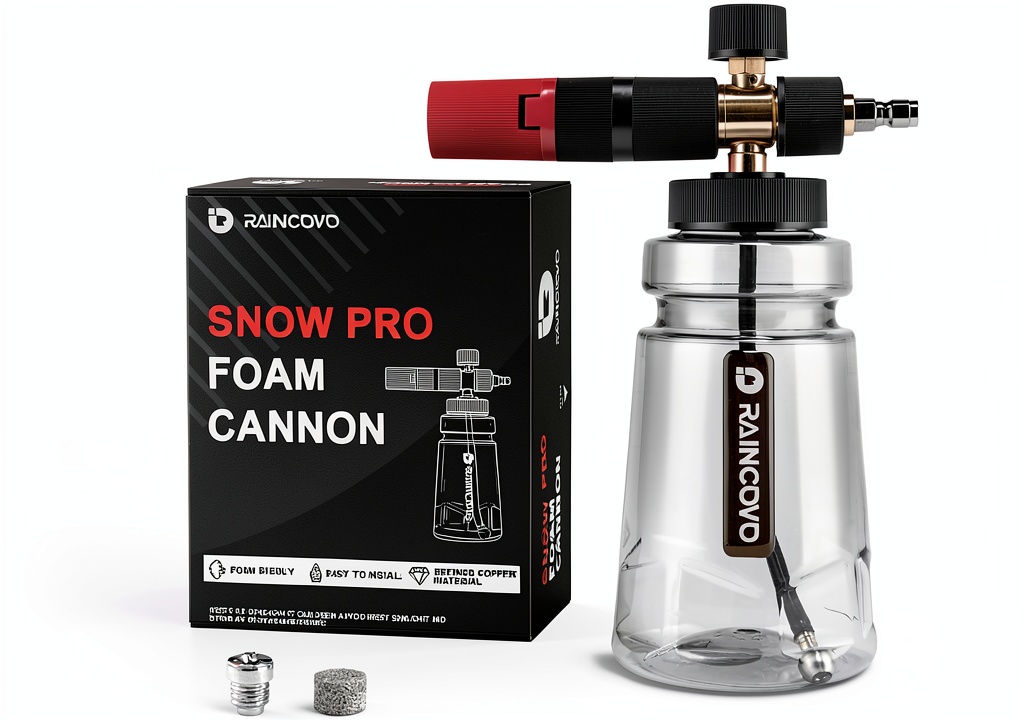 Raincovo foam cannon attached to a pressure washer during car washing