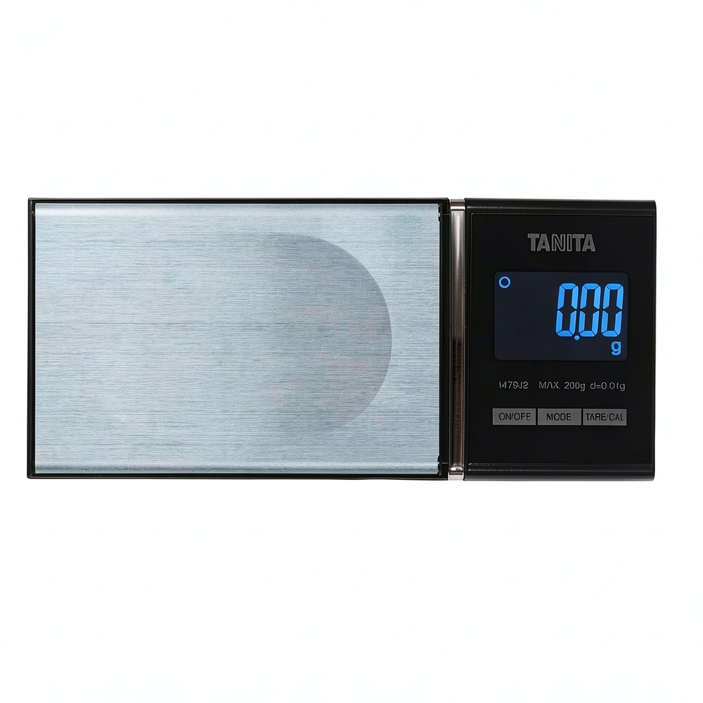 Tanita digital scale being used in a kitchen setting