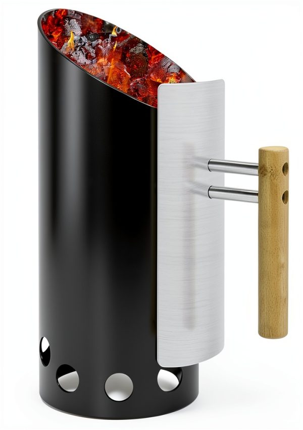 Charcoal Chimney Starter Realcook Double‑Enameled Black Grill Starter-0